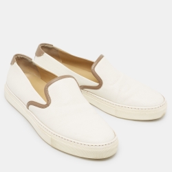 Hermes White/Brown Leather Kick Slip On Sneakers Size 42