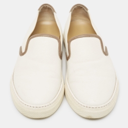 Hermes White/Brown Leather Kick Slip On Sneakers Size 42