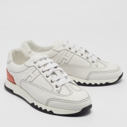 Hermes White Leather Quicker Sneakers Size 40