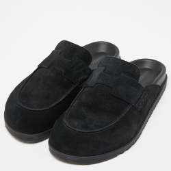 Hermes Black Suede Flat Mules Size 39.5