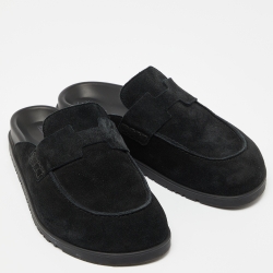 Hermes Black Suede Flat Mules Size 39.5