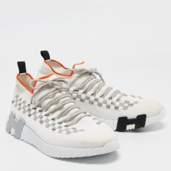 Hermes White Knit Fabric Flex Sneakers Size 42