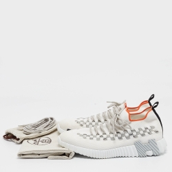 Hermes White Knit Fabric Flex Sneakers Size 42