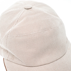 Pre Owned Hermes Beige Cotton Leather Trim Nevada Baseball Cap Size 58