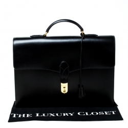Pre Owned Hermes Black Leather Sac a Depeches 38 Briefcase