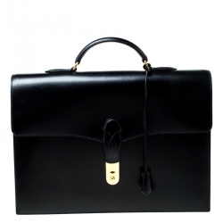 Hermes Black Leather Sac a Depeches 38 Briefcase