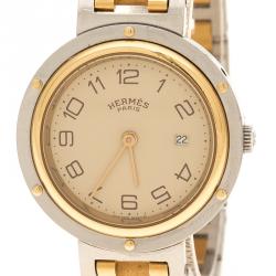 Hermes Cream Gold Tone Stainless Steel Clipper Men's Wristwatch 30 mm