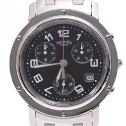 Hermes Black Stainless Steel Clipper Chrono CL1.910 Men's Wristwatch 38MM