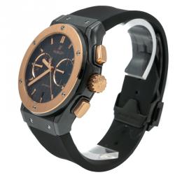 Pre Owned Hublot Black Ceramic & 18K Rose Gold Classic Fusion Chronograph Men's Watch 45MM