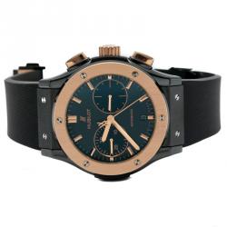 Pre Owned Hublot Black Ceramic & 18K Rose Gold Classic Fusion Chronograph Men's Watch 45MM