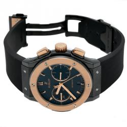 Pre Owned Hublot Black Ceramic & 18K Rose Gold Classic Fusion Chronograph Men's Watch 45MM
