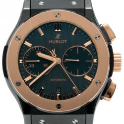 Pre Owned Hublot Black Ceramic & 18K Rose Gold Classic Fusion Chronograph Men's Watch 45MM