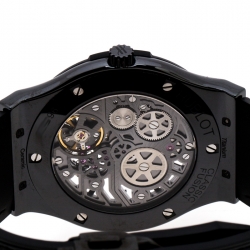 Pre Owned Hublot Skeleton Black Ceramic Rubber Leather Classic Fusion Ultra Thin 515.CM.0140.LR Men's Wristwatch 45 mm