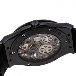 Pre Owned Hublot Skeleton Black Ceramic Rubber Leather Classic Fusion Ultra Thin 515.CM.0140.LR Men's Wristwatch 45 mm