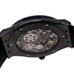 Pre Owned Hublot Skeleton Black Ceramic Rubber Leather Classic Fusion Ultra Thin 515.CM.0140.LR Men's Wristwatch 45 mm