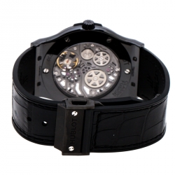 Pre Owned Hublot Skeleton Black Ceramic Rubber Leather Classic Fusion Ultra Thin 515.CM.0140.LR Men's Wristwatch 45 mm