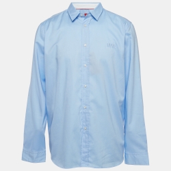 Blue Logo Embroidered Cotton Long Sleeve Shirt