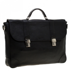 Hugo Boss Black Leather Double Lock Briefcase