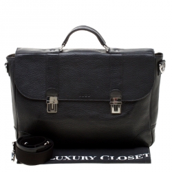 Hugo Boss Black Leather Double Lock Briefcase