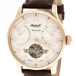 Pre Owned Ingersoll White Rose Gold-Plated Steel Massa Men's Wristwatch 44MM
