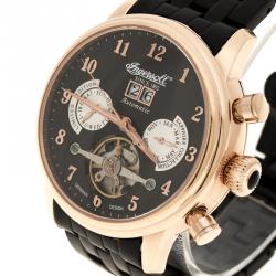 Pre Owned Ingersoll Black Rose Gold-Plated Steel Harvard Limited Edition Men's Wristwatch 43MM