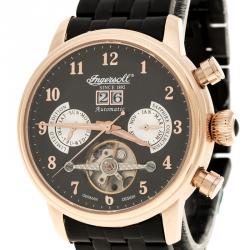 Pre Owned Ingersoll Black Rose Gold-Plated Steel Harvard Limited Edition Men's Wristwatch 43MM