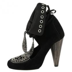 Pre Owned Isabel Marant Black Suede Mossa Studded Cutout Ankle Boots Size 37