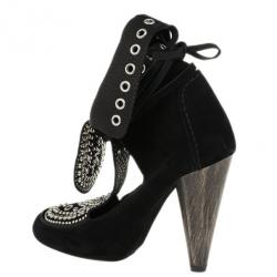 Pre Owned Isabel Marant Black Suede Mossa Studded Cutout Ankle Boots Size 37
