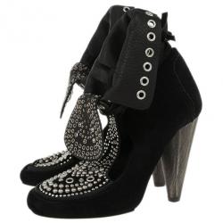 Pre Owned Isabel Marant Black Suede Mossa Studded Cutout Ankle Boots Size 37