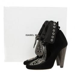 Pre Owned Isabel Marant Black Suede Mossa Studded Cutout Ankle Boots Size 37