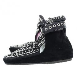 Pre Owned Isabel Marant Black Suede Morley Studded Boots Size 38