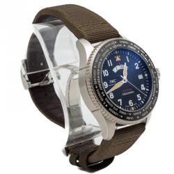 Pre Owned IWC Black Pilot'S Timezoner Spitfire Limited Edition 'The Longest Flight' Steel Watch 46MM