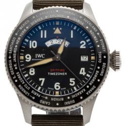 Pre Owned IWC Black Pilot'S Timezoner Spitfire Limited Edition 'The Longest Flight' Steel Watch 46MM