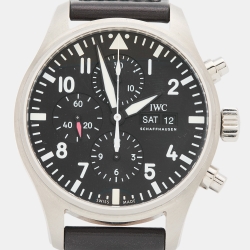 IWC Schaffhausen Black Stainless Steel Leather Pilot IW377709 Men's Wristwatch 43 mm