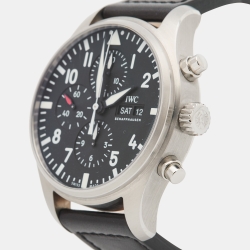 IWC Schaffhausen Black Stainless Steel Leather Pilot IW377709 Men's Wristwatch 43 mm
