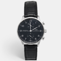 IWC Black Stainless Steel Alligator Leather Portuguese IW371447 Men's Wristwatch 40.90 mm