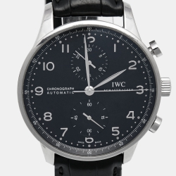IWC Black Stainless Steel Alligator Leather Portuguese IW371447 Men's Wristwatch 40.90 mm