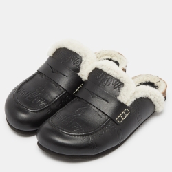 Pre Owned J.W. Anderson Black Monogram Leather Penny Flat Mules Size 43