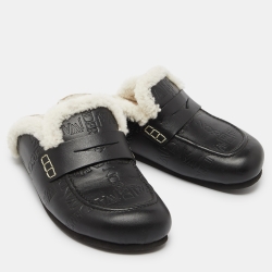 Pre Owned J.W. Anderson Black Monogram Leather Penny Flat Mules Size 43