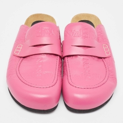 J.W. Anderson Pink Logo Embossed Leather Loafer Mules Size 44