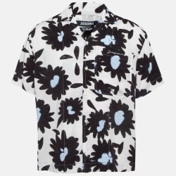 Black Melo Floral Print Crepe Short Sleeve Shirt
