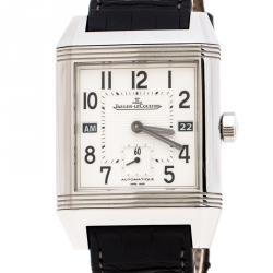 Jaeger LeCoultre Silver White Stainless Steel Reverso Squadra 230.8.77 Men's Wristwatch 35 mm
