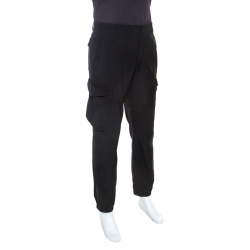 Pre Owned Jean Paul Gaultier Black Wool Lightweight Cargo Trousers XL