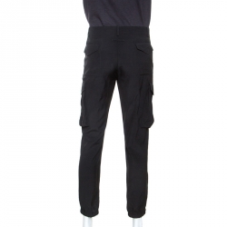 Pre Owned Jean Paul Gaultier Black Wool Lightweight Cargo Trousers XL