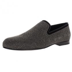 Jimmy Choo Black Mini Studded Suede Sloane Smoking Slippers Size 41