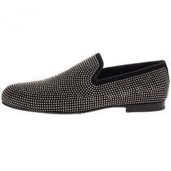 Jimmy Choo Black Mini Studded Suede Sloane Smoking Slippers Size 41
