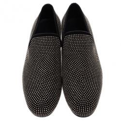 Jimmy Choo Black Mini Studded Suede Sloane Smoking Slippers Size 41
