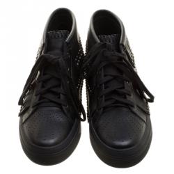 Jimmy Choo Black Leather Bastian Fringe High Top Sneakers Size 42