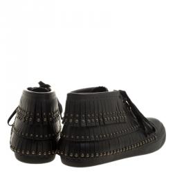 Jimmy Choo Black Leather Bastian Fringe High Top Sneakers Size 42