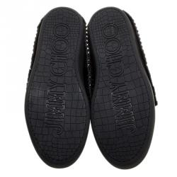 Jimmy Choo Black Leather Bastian Fringe High Top Sneakers Size 42